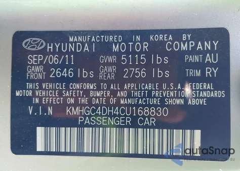 2012 Hyundai Genesis 5.0 R-Spec z USA, uszkodzony, nr VIN KMHGC4DH4CU168830